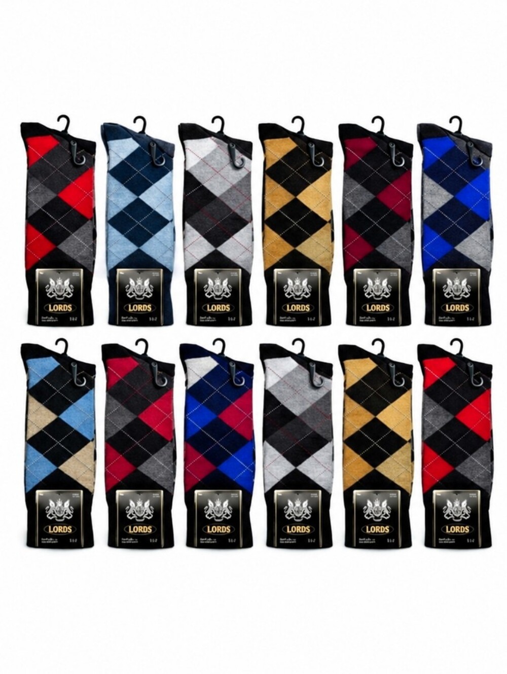 12 Pairs Men’s Argyle Dress Socks Cotton Blend Classic Colors New Size 10-13